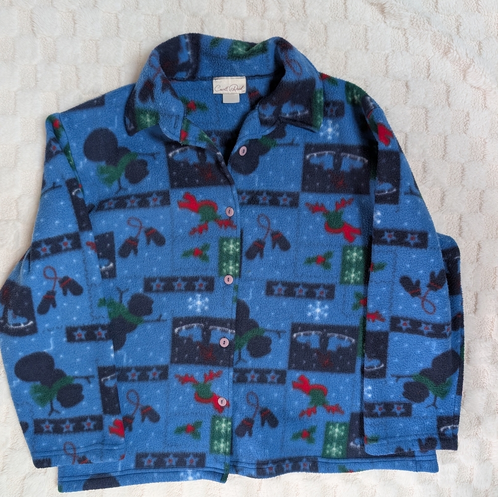 Blue holiday Patterned Button-Up Fleece
